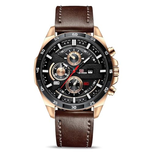 OFFCUP Reloj para Hombre, 55mm Cronografo Relojes, Reloj Analógico de Cuarzo con Luminosa et Fecha Automática, Reloj de Cuero, Negocios Casual Negocios Relojes de Pulsera Regalo para Hombre (Negro)