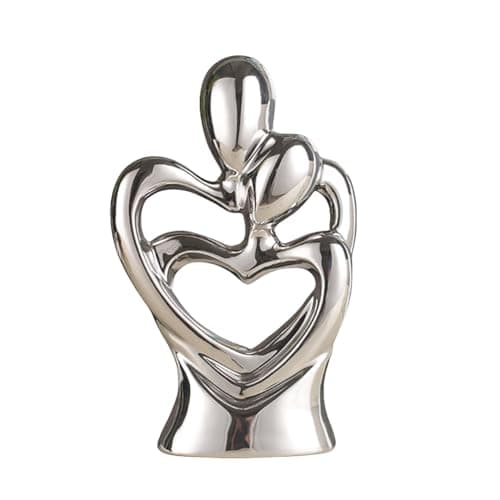 Estatua de cerámica abrazada de pareja, estatua de arte abstracto moderno, escultura de pareja abstracta romántica, para sala de estar, dormitorio, oficina, entrada, chimenea. (Plata A, Grande)