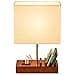 Dreamholder Table Lamp with 3 USB A+C Ports, 3 Phone Stands, Modern USB Bedside Lamp for Bedroom, Living Room, Office, Bedside Lamp with Walnut Wood Base & Fabric Shade - 1