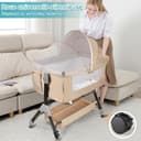 Culla Neonato Pieghevole, fino a 20kg 4 Altezze Regolabili, Culla Co-sleeping con materasso e zanzariera 2 in 1 Lettino Co-sleeping per neonati da 1 a 36 mesi -104*52*100-110 cm-bianco sporco - 8