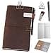newestor Cuaderno de viaje de cuero recargable, diario de viaje de 8.5 x 4.5 pulgadas con 5 insertos + soporte para bolígrafo y clip para carpeta, tamaño estándar, color marrón - 1