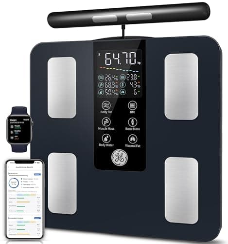 GE Körperfettwaage Smart Waage Personen: Digitale Waage mit Körperfett und Muskelmasse 8-Elektroden Körperfettwaage mit Handsensoren BMI Körpergewicht Muskelmasse Analysegerät,180 kg/400 lbs