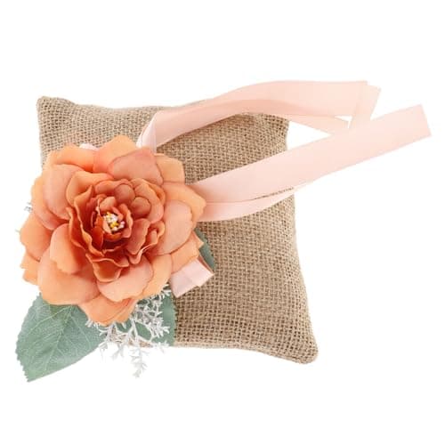 Homoyoyo Cuscino Porta Fedi Nuziali Rustico in Lino Arancione Set Fatto a Mano per Cerimonie Matrimoniali e Decorazioni Casa Elegante Naturale