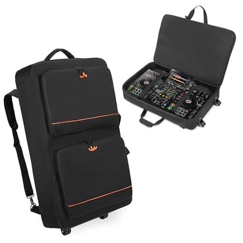 Rexmica Borsa da Trasporto per Controller DJ con Ruote, Compatibile con Pioneer XDJ RX2/ XDJ RX3/ XDJ-RX/DDJ-FLX10/ DDJ REV7/ DDJ 1000SRT, Zaino con Ruote Imbottito con 2 Tasche per DJ Mixer Accessori