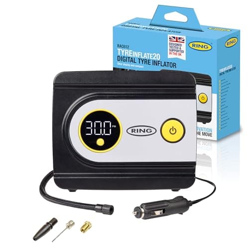 RING TYREINFLATE 20 Digital Tyre Inflator Air Compressor with Three Adaptors - Measures in PSI, BAR and kPA