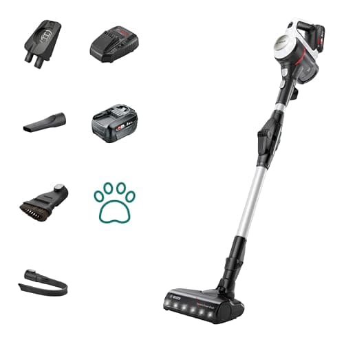 Bosch Unlimited 7 BCS712GB ProHome MultiUse Lightweight Cordless Vacuum Cleaner with Flex Tube, Quick Charger & Accessories, 2 Batteries 80 minutes runtime - White