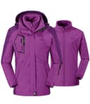 donhobo Womens 3 In 1 Jackets Fleece Ski Jacket Softshell Winter Waterproof Full Zip Windproof Coat Zip Pockets(Purple,M) - 1