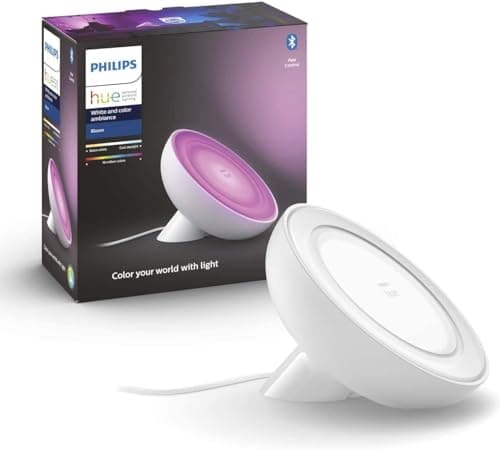 Philips Hue White & Color Ambiance Bloom Tischleuchte (500 lm), dimmbare Tischleuchte für das Hue Lichtsystem mit 16 Mio. Farben, smarte Lichtsteuerung über Sprache oder App, weiß