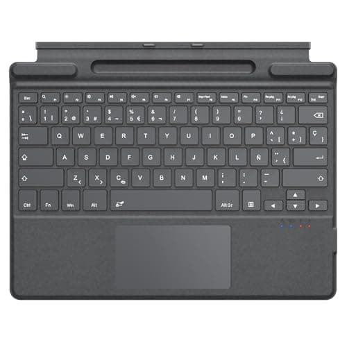 MoKo Teclado Español con Portalápices (No Carga) Solo para Microsoft Surface Pro 11/ Pro 10/ Pro 9/ Pro 8/ Pro X, Solo para conexión Bluetooth, QWERTY Teclado Type Cover Inalámbrico Delgado, Gris