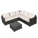 Panana 5 Seater Rattan Garden Furniture Corner Sofa Set with Coffee Table, Outdoor Patio Lounge Set with Cushions & Free Cover for Garden, Conservatory, Terrace (Mixed Grey Rattan with Beige Cushions) - 1