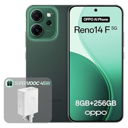 OPPO Reno14 F 5G 8+256GB, AI Android Unlocked Smartphone, 6.57" 120Hz AMOLED Display, 50+32MP AI Camera, 6000mAh Battery, IP69 Water Resistance, Luminous Green (Include 45W SUPERVOOC Charger)