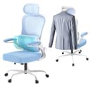 Aevoriax N56 Ergonomic Office Chair - Dual Backrest Design, Adjustable Lumbar Support, Thick Padded Seat, Flip-Up Armrests, Tilt Function - Ideal for Home Office, Gaming & Conference, Blue - 1