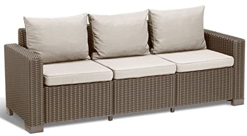 Allibert by Keter Gartenlounge Sofa California 3-Sitzer, cappuccino/sand, inkl. Sitz- und Rückenkissen, Kunststoff, runde Rattanoptik, 199 x 68 x 72 cm