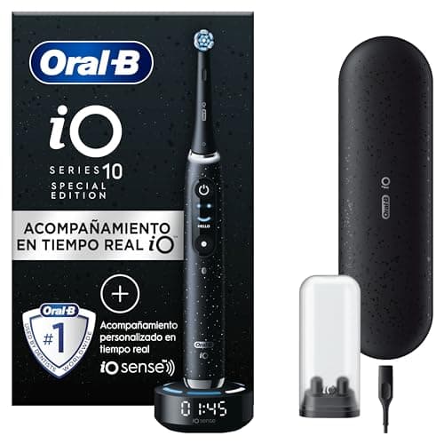 Oral-B iO 10 Cepillo de Dientes Eléctrico Negro, + 1 Cabezal y 1 Estuche Cargador de Viaje, Diseñado por Braun
