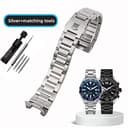 FOUUA Edelstahl-Uhrenarmband 22mm für TAG Heuer Carrera Aquarace - Metallarmband mit Echtleder, silbrig-schwarz - 8