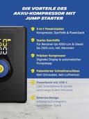 MICHELIN Air Power Max Hybrid Li-Ionen Akku-Kompressor mit Jump Starter & Powerbank – 3in1 Starthilfe, Luftpumpe 9,9 bar & 10.000 mAh Powerbank für Auto, Motorrad & Fahrrad - 3