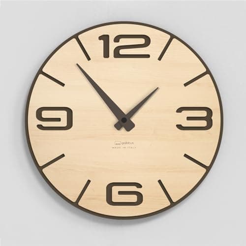 Giallobus - Reloj premium - Simple relief - Madera de MDF - Premium 60x60cm - n.09 Ash tree - Artesano Made in Italy - Silencioso - Idea de regalo - Doble nivel moderno