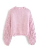 AYAZER Top Fatti a Mano in Maglia Spessa Moda Donna Cardigan Lavorato a Maglia Corto Maglione Giacca da Donna retrò a Maniche Lunghe Chic-Rosa-Taglia Unica - 4