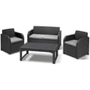 Keter Carolina Lounge Set, Mobili da Giardino con Divano 2 Posti, 2 Poltrone e Tavolino con Altezza Regolabile e Effetto Legno, Grafite - 1