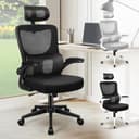 ELFORDSON Ergonomic Office Chair with Adjustable Headrest, High Back Desk Chairs for Home Office, 360° Swivel Mesh Computer Chair with Flip-up Armrests and Lumbar Support, 120° Rocking, Black - 1