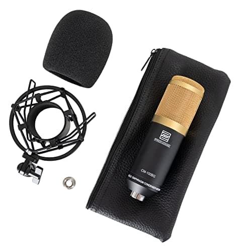 Pronomic CM-100BG Microfono a Condensatore - Mic a Diaframma Largo da 34 mm con Supporto Shock e Antivento - Registrazione, Podcasting, Voice Over, Streaming, Home Studio - Colore nero/oro