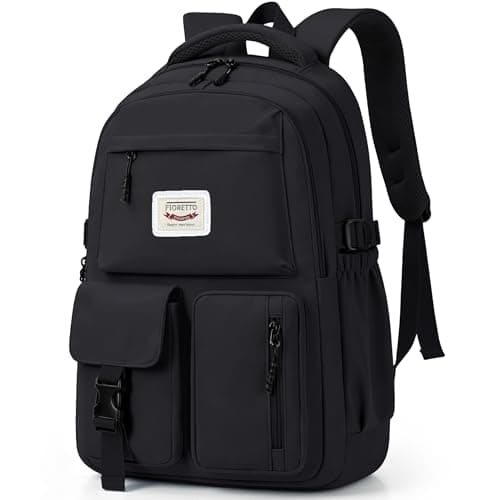 FIORETTO Lightweight School Backpack Womens, Cute School Bag for Teenager Girls, 145.6 Laptop Rucksack Backpack for School Casual Daypacks Travel Backpack for College Work Black 25L