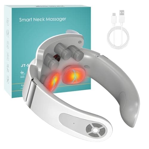 Electric Neck Massager with Heat, Neck Massager for Neck Pain Shoulder, 4 Head Cervical Spine Massage with 6 Mode & 9 Intensity Levels, USB Charging Nerve Massager for Women/Men/Mom/Dad Gifts