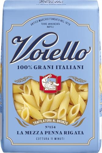 Voiello Pasta Mezze Penne Rigate n.154, 500g, Grani 100% Italiani, Trafilatura Al Bronzo