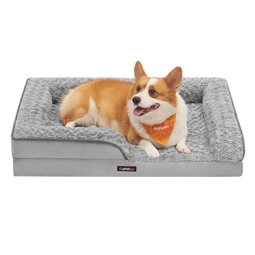 Feandrea Orthopedic Dog Bed for Large Dogs, Memory Foam Dog Bed Sofa Pet Couch with Sides, Removable Washable Cover and Waterproof Liner, 91 x 68 x 16 cm, Dove Grey PGW252G01