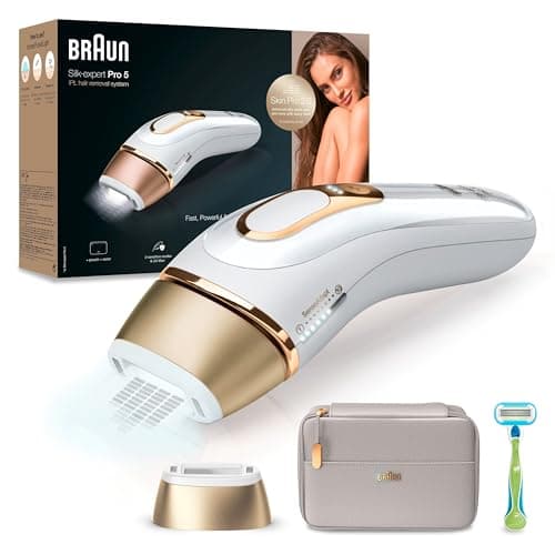 Braun IPL Silk Expert Pro 5 Hair Removal Device Women Men, Visible Hair Removal, Venus Extra Smooth, Alternative to Laser Hair Removal, Gifts for Women, PL5054, White Gold