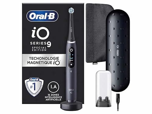 Oral-B iO Series 9 Special Edition, elektrische Zahnbürste, Bluetooth verbunden, 7 Bürsten-Modi, 1 Reiseetui, 1 Tasche, Schwarz