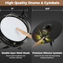 FANTASK Batería electrónica, Juegos de batería E-Drum Plegables con Pads de Malla, 150 Sonidos y 10 Demos, metrónomo y USB Midi, 2 Pedales y 2 Baquetas, Juego de batería electrónico de 7 Piezas para - 3