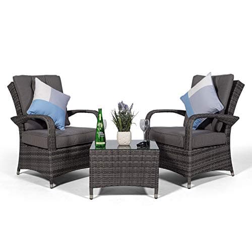 Giardino Arizona 2 Seat Garden Lounge Chair Set with Table & Outdoor Furniture Cover Patio Conservatory Furniture (Assembled) (Grey)