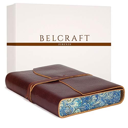 BELCRAFT Venezia Romantica A5 mittelgroßes Notizbuch aus Leder, Handgearbeitet in klassischem Italienischem Stil, Geschenkschachtel inklusive, Tagebuch, Lederbuch A5 (15x21 cm) Dunkelbraun