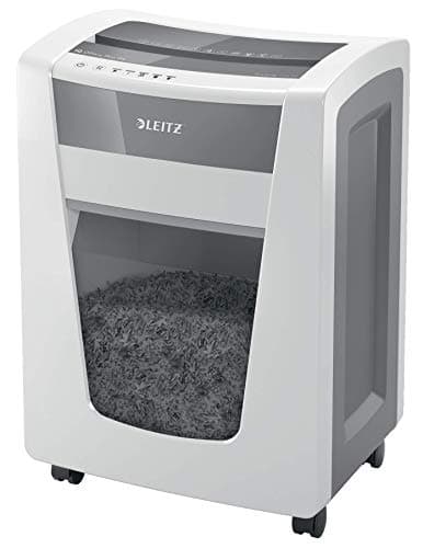 Leitz IQ Office Pro Swiss 80052000 Paper Shredder, Micro Cut, Security Level P5, 15 Sheet Capacity, 30 L Waste Bin, with Swiss Power Plug, White