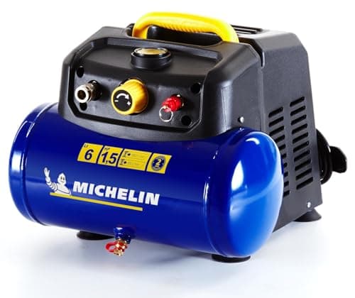 Michelin Compressore d'Aria Portatile MBL6, Compressore Aria Oil-Free da 6 Litri, Manometro Integrato, Pressione Massima 8 Bar, Potenza 1.5 CV