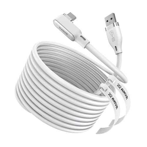 AMVR 16FT (5 m) Cable de conexión compatible con Meta Quest 3/3s/2/Pro y Pico 4 Series - Línea de datos USB-C de hasta 5 Gbps a USB 3.0 para juegos de PC y transmisión SteamVR