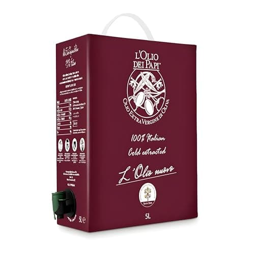 L'Olio dei Papi, Aceite de Oliva Extra Virgen Italiano, 100% Italiano, Prensado en Frío, 5L, Premiado con Oro y Plata en Competiciones Mundiales