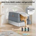 SZEE XL Edelsthal Katzenklo mit 180° Klappdeckel, Große Geschlossene Katzentoilette Edelstahl mit Deckel, Stainless Steel Cat Litter Box with Scoop-58,3x37,1x37,5cm, Dunkelgrau - 6