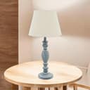 Stylish & Modern Tall Wooden Washed Table Lamp with Taupe Linen Shade - Traditional Design, Energy-Efficient E27 Bulb Shabby Chic Lighting for Bedroom, Living Room & Office - 4