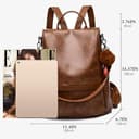 ECOTISH Damen Soft PU Leder Rucksack Handtasche Schultertasche All in One Multifunktions Anti Diebstahl Tasche Wasserdichte Rucksack (Braun) - 3