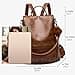 Ladies’ Soft PU Leather Backpack Handbag, Shoulder Bag, All in One, Multifunctional, Anti-Theft Bag, Waterproof Backpack - - - 3