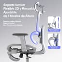 LarkLeaves Silla de Oficina Ergonómica con Reposapiés y Almohadilla Cervical - Respaldo Ajustable 5 Niveles, Soporte Lumbar 2D, Ruedas de Goma Silenciosas, Malla Transpirable para Oficina, Gris - 6