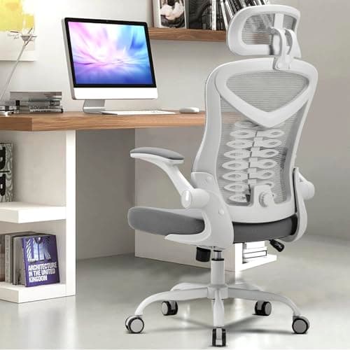 Magic Life Silla de Escritorio Sillas de Oficina Reposabrazos abatible de 90 ° Silla ergonómica para computadora Soporte Lumbar Altura Ajustable Giratoria de 360 ° Mecedora (Blanco)