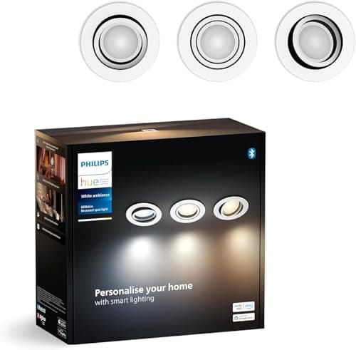 Philips Hue Milliskin White Ambiance, Faretto ad incasso Smart LED, (400 lm / 70 mm), Rotondo, Compatibile con Amazon Alexa (Echo, Echo Dot), Bianco, Nuova Generazione, Confezione da 3