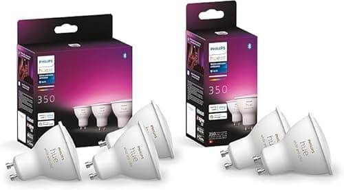 Philips Hue White and Color Ambiance, Faretto LED Smart GU10, Luce Bianca e Colorata, 350lm, Compatibile con Bluetooth, controllo vocale con Alexa, Apple Home e Google Assistant, pack da 5