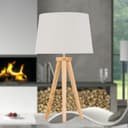 Modern Light Oak Table Lamp or Bedside Light, Wood Tripod Design, Natural Linen Shade - 4