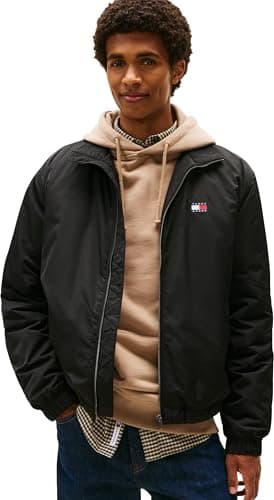 Tommy Jeans Uomo Giacca da Mezza Stagione Essential Padded con Colletto alla Coreana, Nero (Black), S