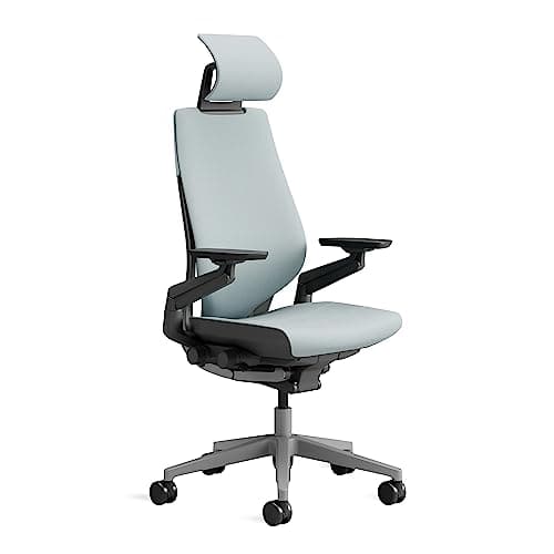 Sedia da ufficio ergonomica Steelcase Gesture con braccioli regolabili a 360°, supporto lombare 3D Live Back, poggiatesta regolabile Storm Cloud; Prodotto in Europa