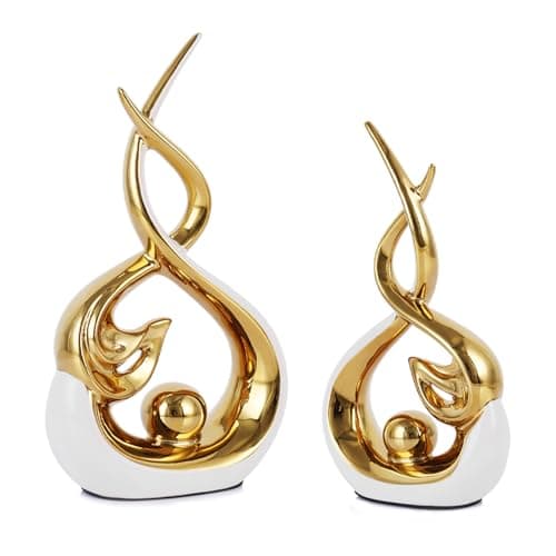 Estatua de cerámica moderna de arte abstracto para decoración del hogar, 2 esculturas blancas y doradas, decoración moderna de mediados de siglo, elegantes centros de mesa para comedor, sala de estar